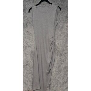Sleek Gray Ruched Midi Dress Sleeveless Sheath Tank Style M